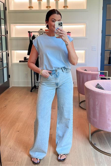 Light blue muscle tee. Would also be cute with white denim shorts 

I’m in a small tee and 27L jeans! Code “AFTIA” for an additional 20% off 

#LTKfindsunder50 #LTKstyletip #LTKsalealert