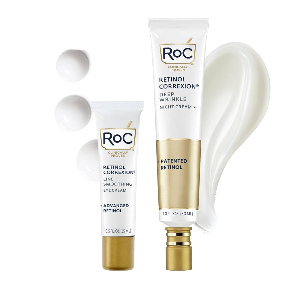 RoC Retinol Correxion Value Set Duo, Deep Wrinkle Anti-Aging Night Face Cream + Daily Under Eye C... | Amazon (US)