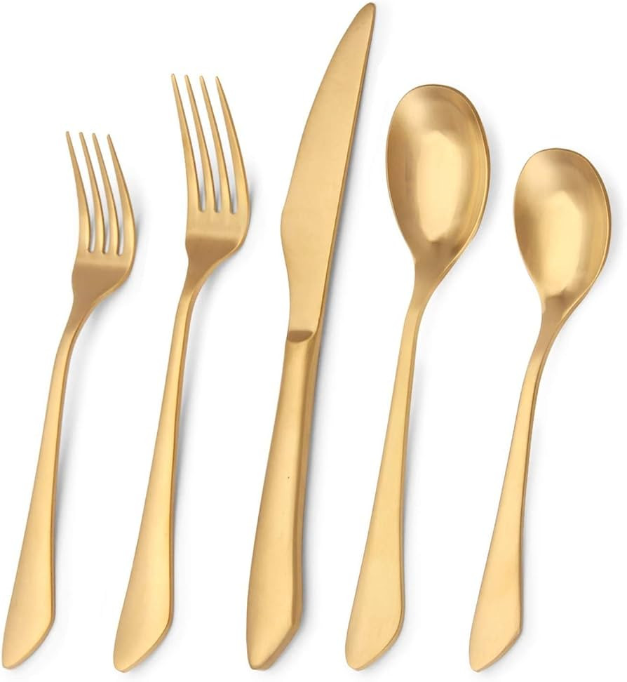 Matte Gold Silverware Set, 40-Piece Stainless Steel Flatware Set Service for 8, Satin Finish Tabl... | Amazon (US)
