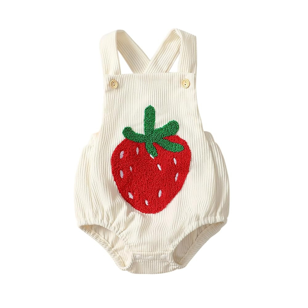 Newborn Baby Girl Summer Clothes Strawberry Embroidery Romper Sleeveless Corduroy Overalls Bodysu... | Amazon (US)