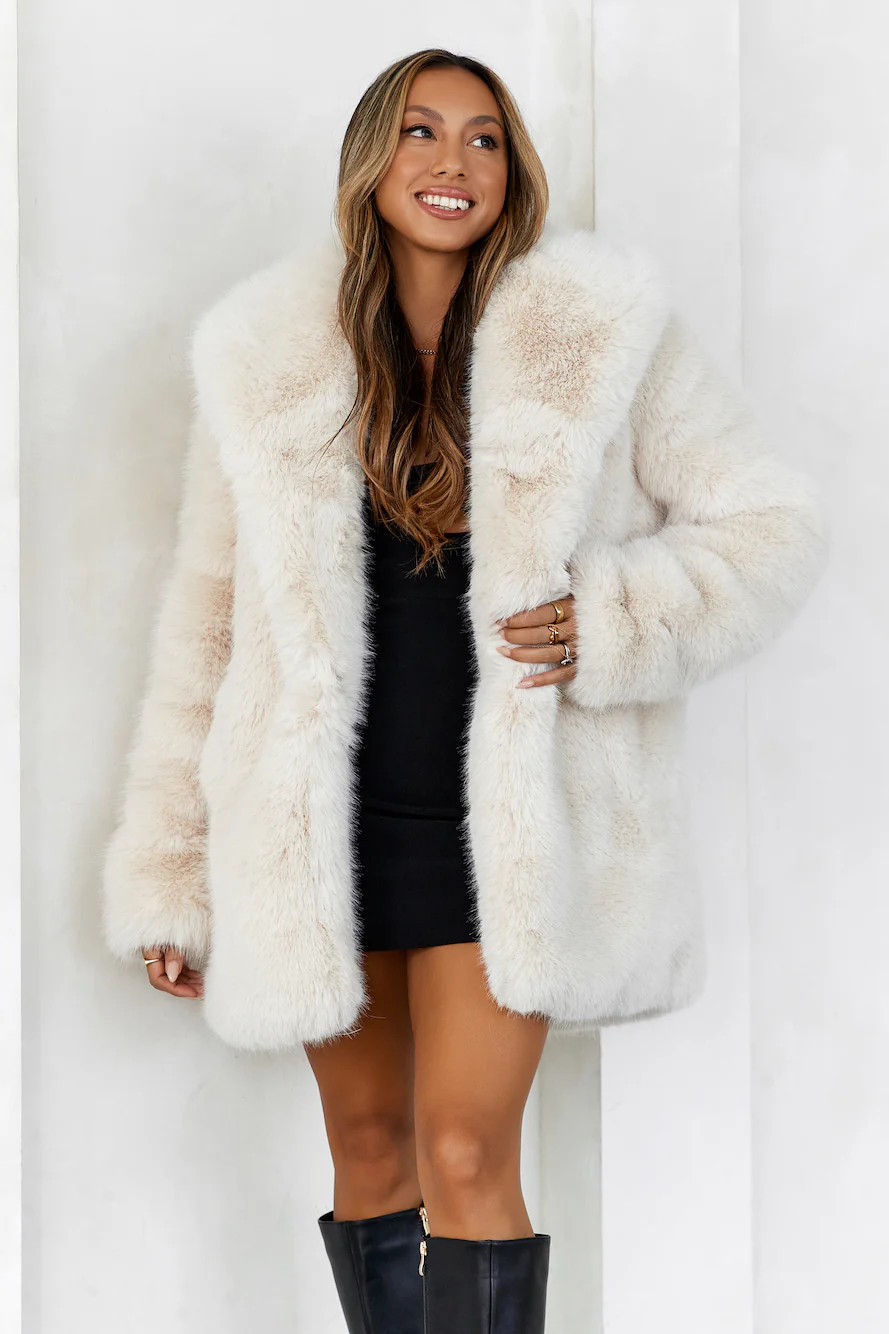 South Pole Faux Fur Coat Beige | Hello Molly (US)