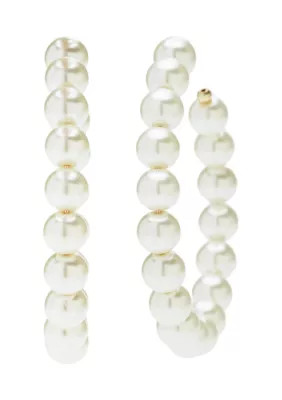 Gold Tone Pearl C Hoop Earrings | Belk