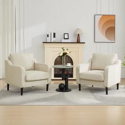 Mid-Century Accent Chair Set of 2, Modern Comfy Living Room Chairs,Linen Fabric Upholstered Armchair,Reading Side Chair, Single Sofa | Target