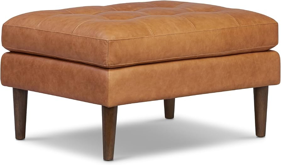 Poly & BARK Napa Ottoman - Full-Grain Leather Upholstered Ottoman with Feather-Down Topper - Couc... | Amazon (US)