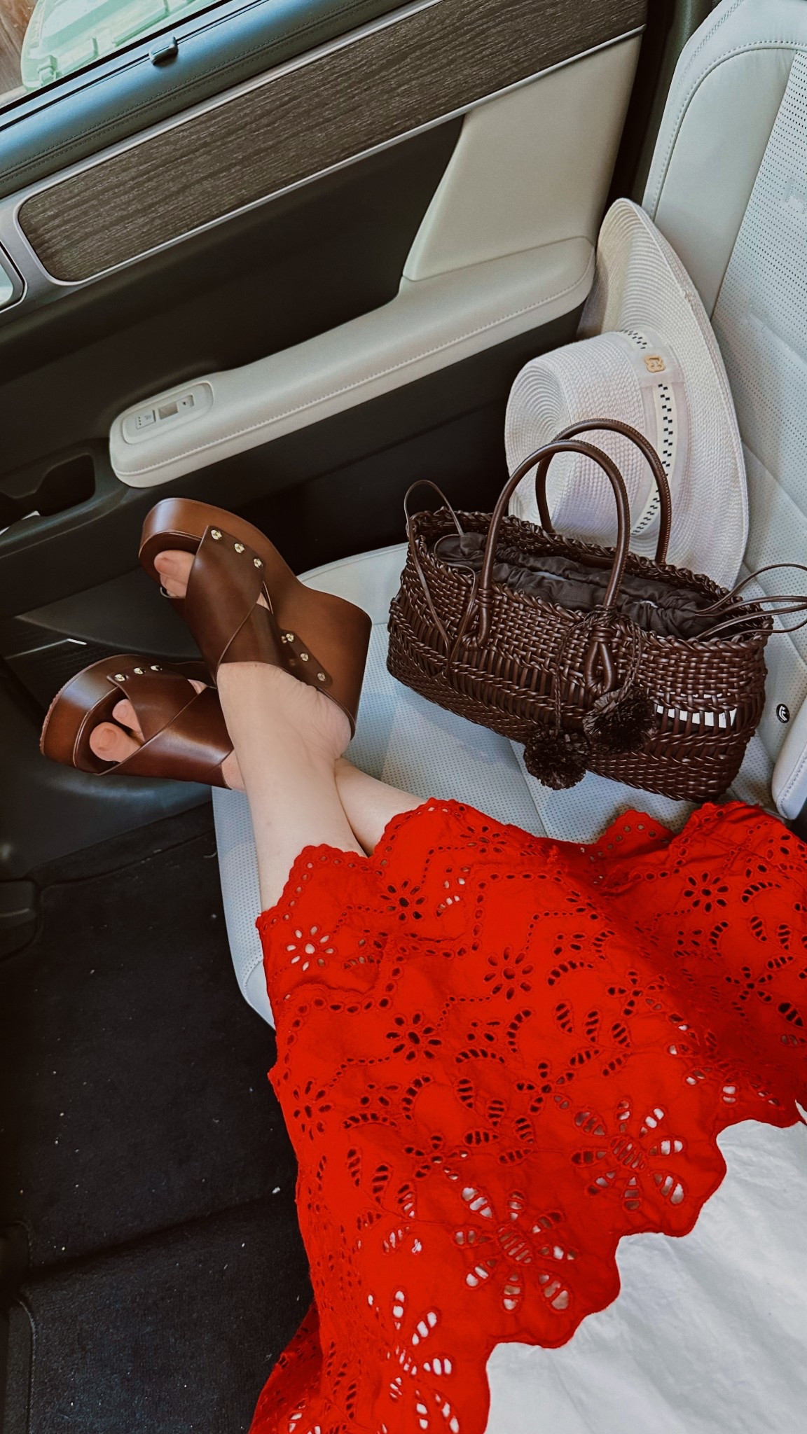 ❤️Eyelet-Embroidered Poplin Skirt ( also has dress version) 
🤎summer shoes
🆕 fav bag. 


#LTKFindsUnder100 #LTKSeasonal