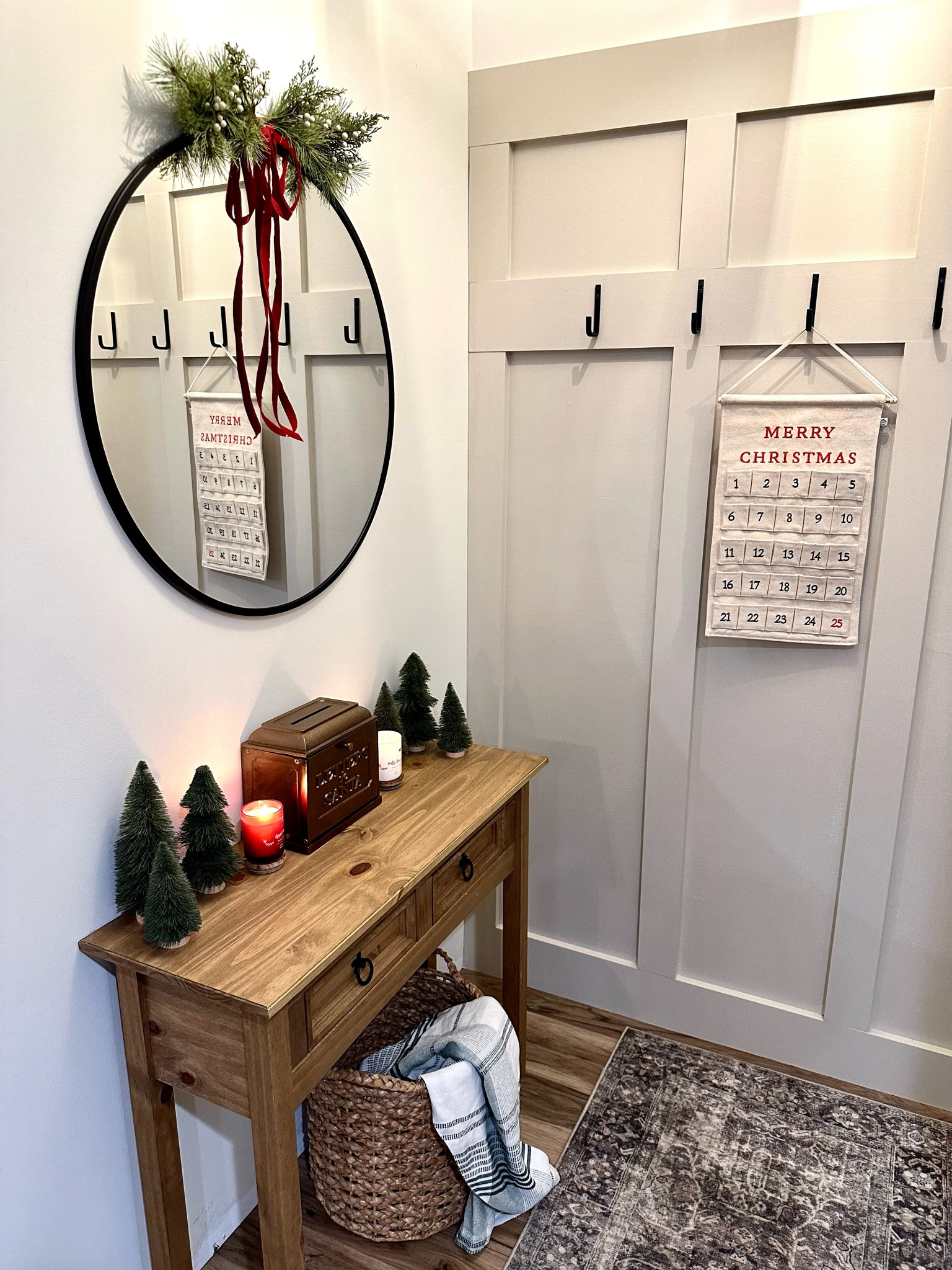 A beautiful, small entryway with traditional red and green styling on a budget  

#LTKSeasonal #LTKHoliday #LTKhome