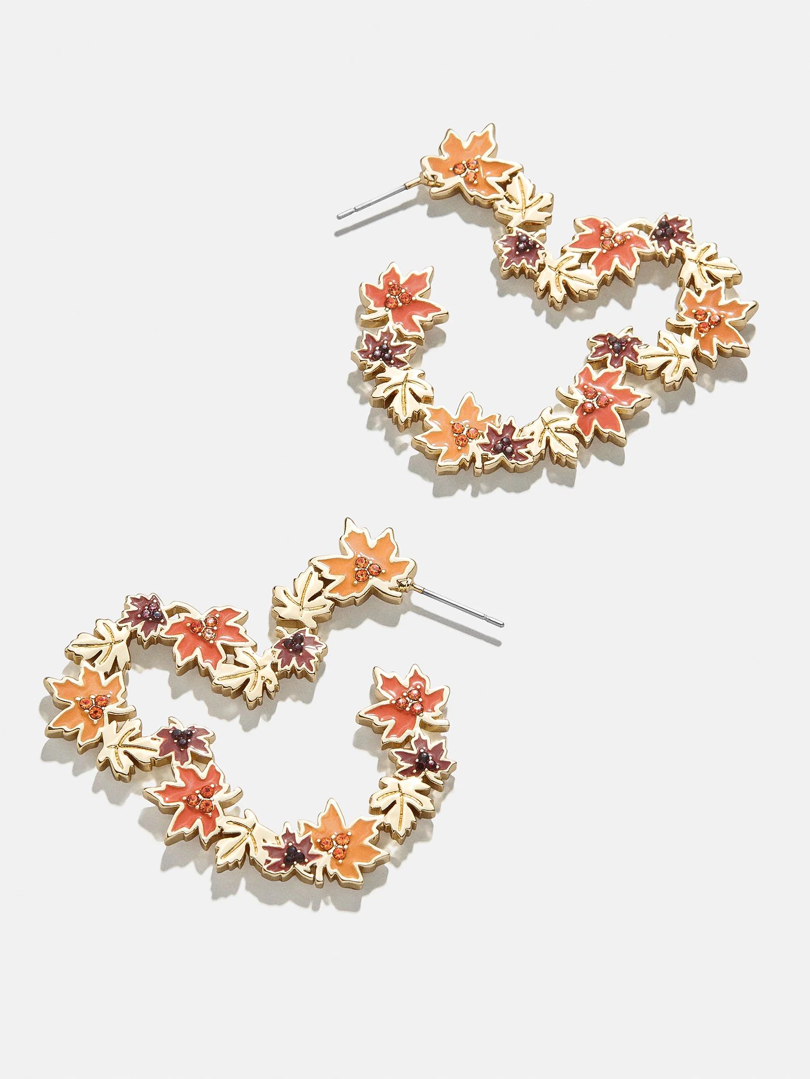 Mickey Mouse Disney Fall Leaves Outline Hoop Earrings - Orange | BaubleBar (US)