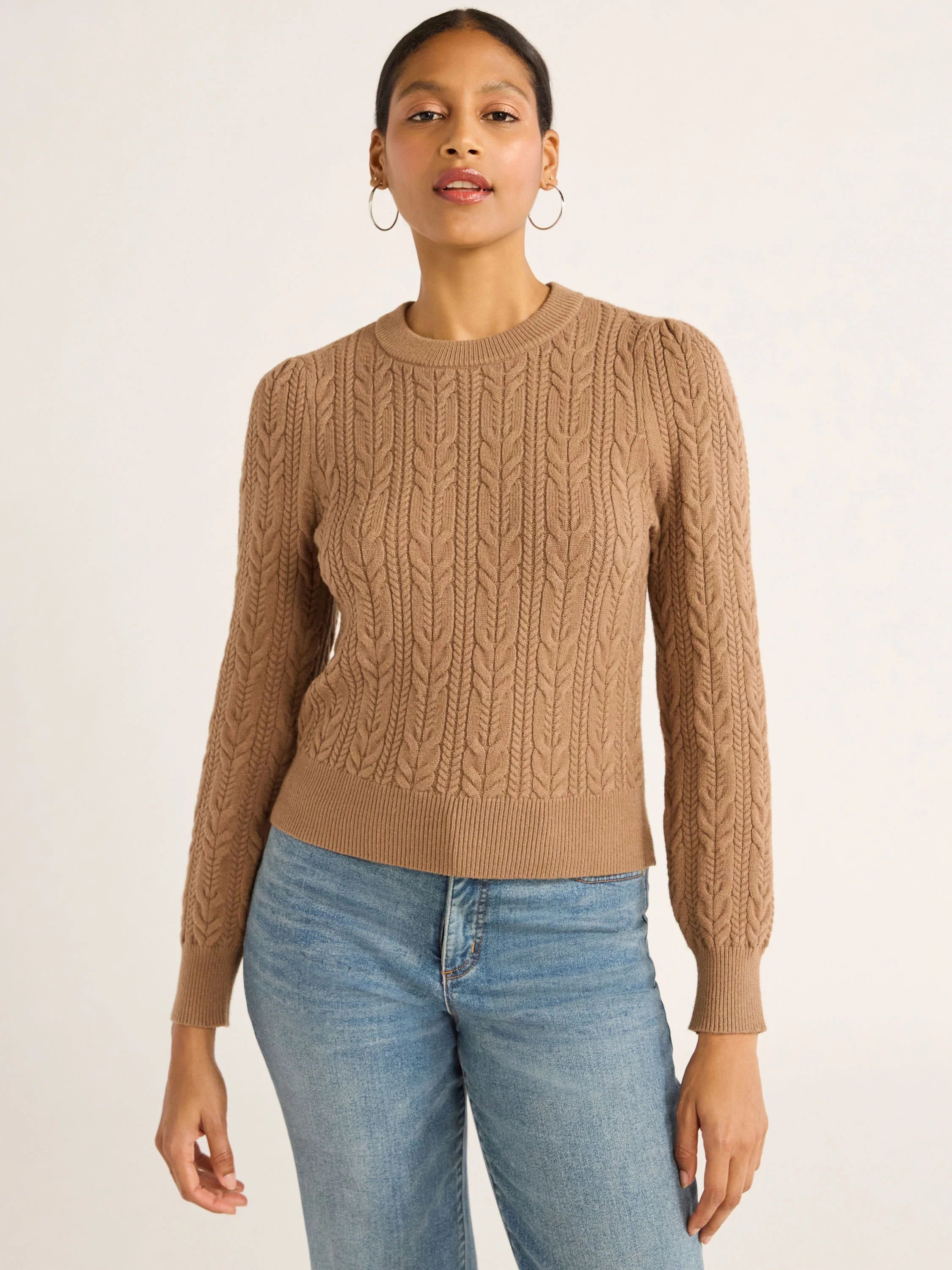 Scoop Women’s Cable Knit Sweater, Midweight, Sizes XS-XXL | Walmart (US)