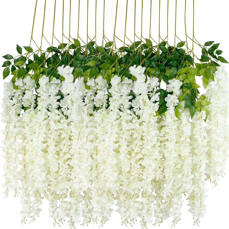 12Pcs Artificial Wisteria Flowers 3.6 Feet/Piece White Dense Artificial Fake Wisteria Vine Ratta ... | Amazon (US)
