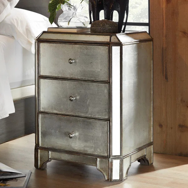 Arabella 3 - Drawer Solid Wood Nightstand in Silver | Wayfair North America