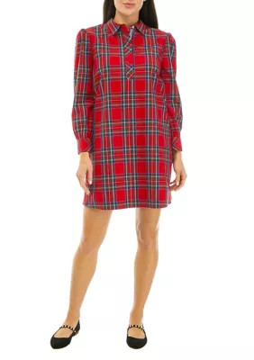 Vineyard Vines Women's Holiday Plaid Poplin Popover Dress | Belk