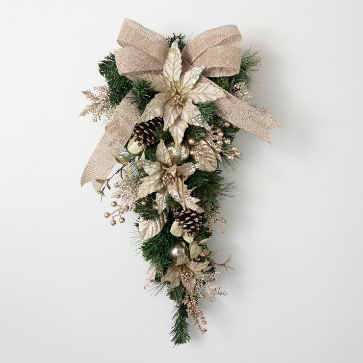 Artificial Gold Poinsettia Pine Swag Multicolor 32"H | Target