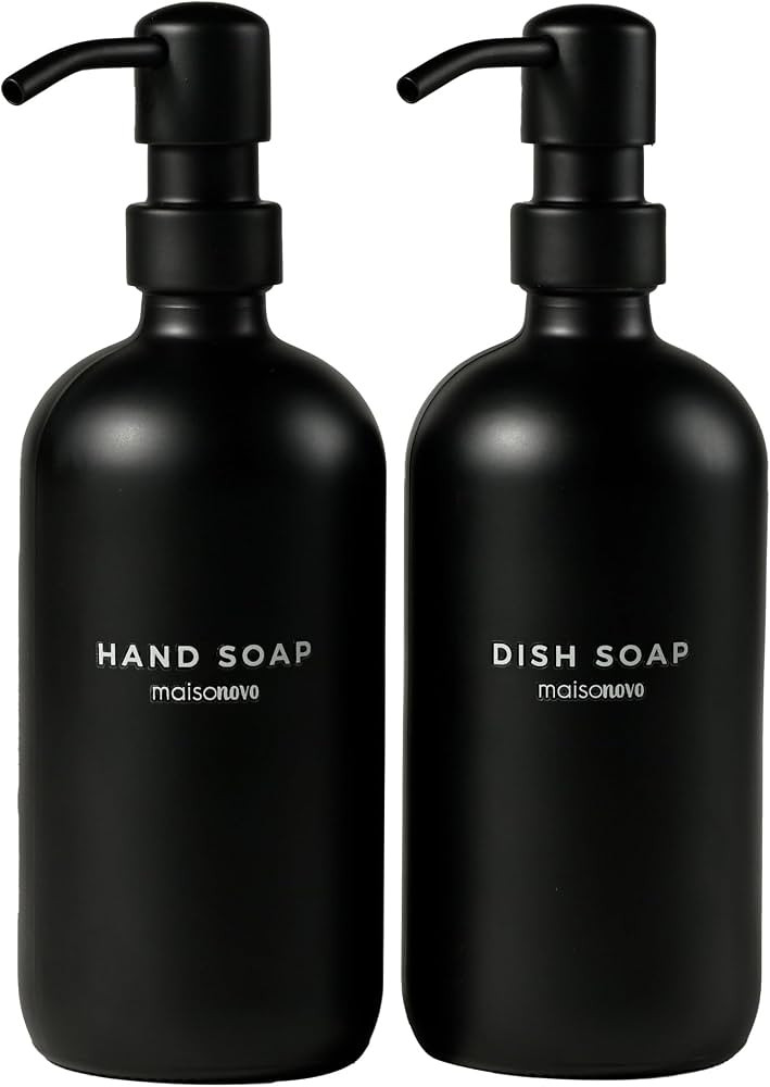 MaisoNovo Glass Soap Dispenser with Pump | Black Bottles-Black Soap Dispenser Bathroom Set of 2 |... | Amazon (US)