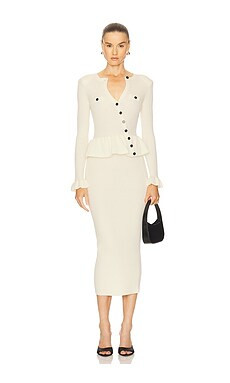 self-portrait Asymmetric Knit Midi Dress in Cream from Revolve.com | Revolve Clothing (Global)