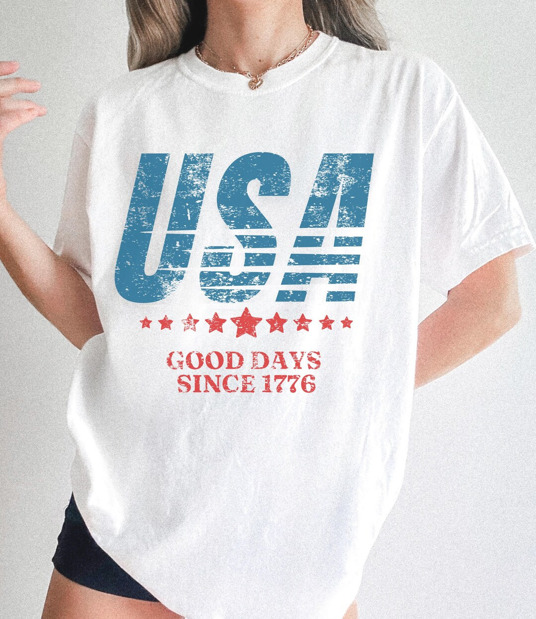 Vintage USA Retro Unisex Garment-dyed T-shirt, Womens Crewneck Tee, 4th of July Patriotic Shirt, ... | Etsy (US)