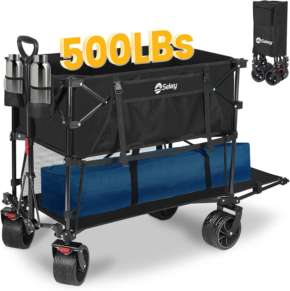 400L Large Capacity Folding Double Decker Wagon with Brakes, 50" Extra Long Extender Cart, 500lbs... | Amazon (US)