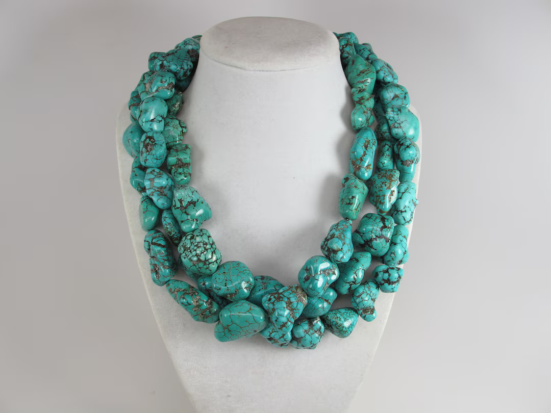 Chunky Statement Turquoise Boho Necklace, Turquoise Gemstone Necklace, Big Turquoise Stone Beads,... | Etsy (US)