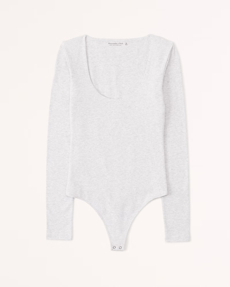 Abercrombie & Fitch Women's Long-Sleeve Cotton Seamless Fabric Scoopneck Bodysuit in Light Grey - Si | Abercrombie & Fitch (US)