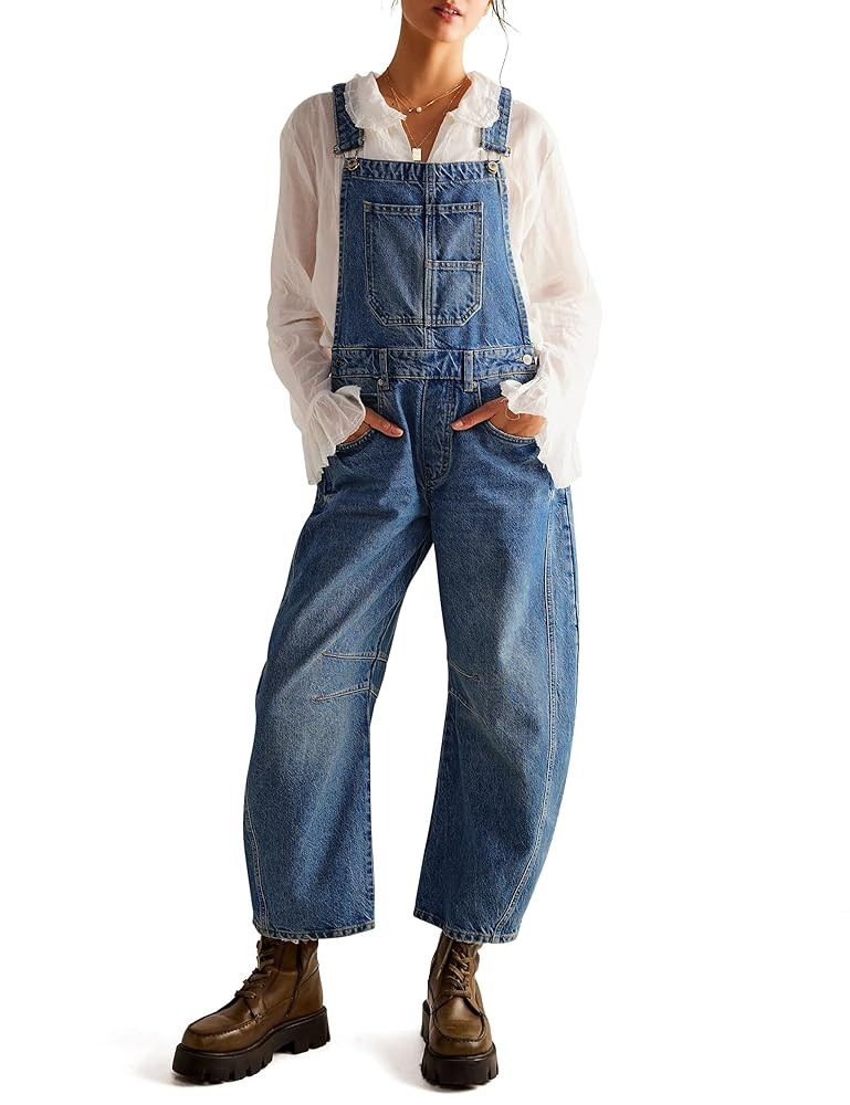 Qazel Vorrlon Denim Overalls for Women Barrel Wide Leg Bib Baggy Jeans Adjustable Denim Romper St... | Amazon (US)