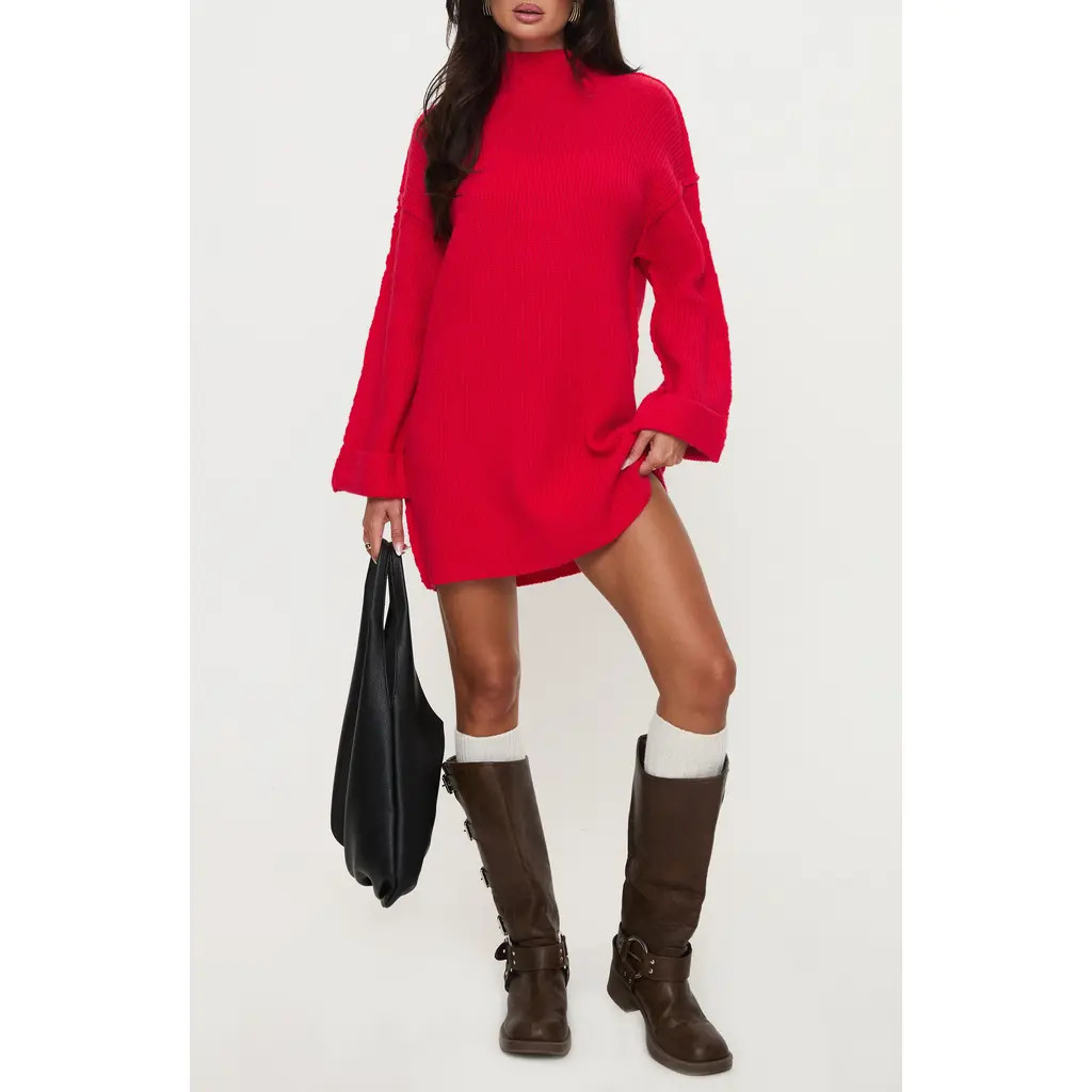 Princess Polly Weslie Long Sleeve Shift Sweater Dress in Red at Nordstrom Rack, Size Medium/large | Nordstrom Rack