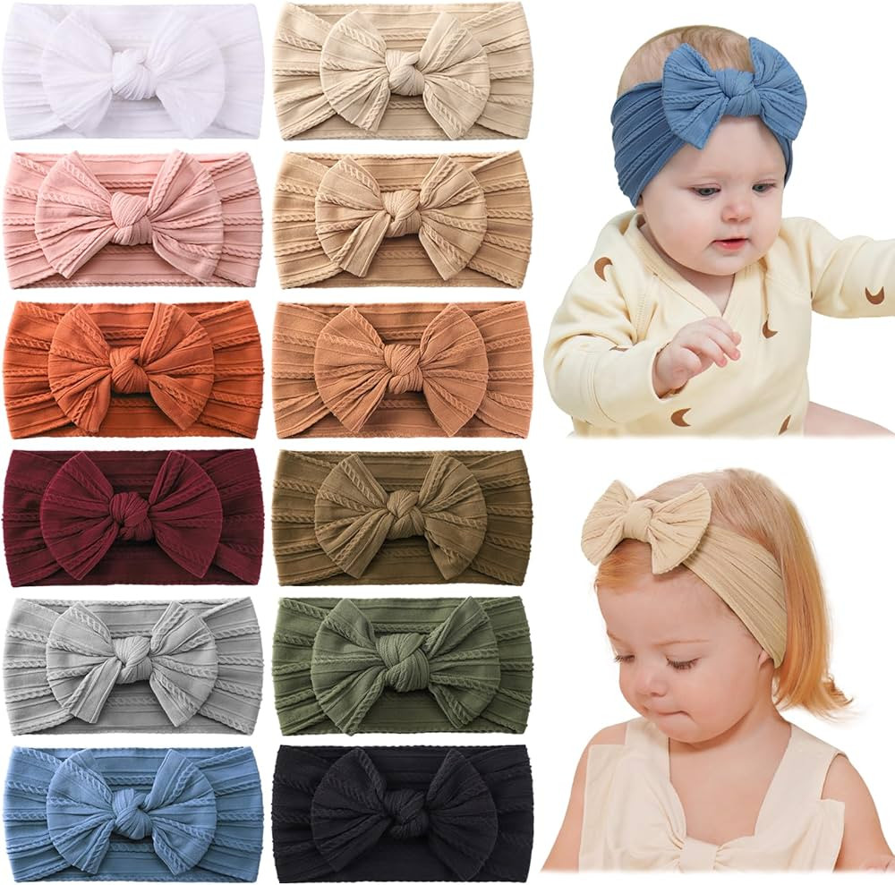 jollybows 12pcs Nylon Headbands for Baby Girls Infant Baby Bows Newborn Hairbands Toddler Hair Bo... | Amazon (US)