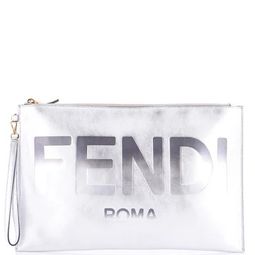Logo Flat Wristlet Pouch Embossed Leather Large | Rebag