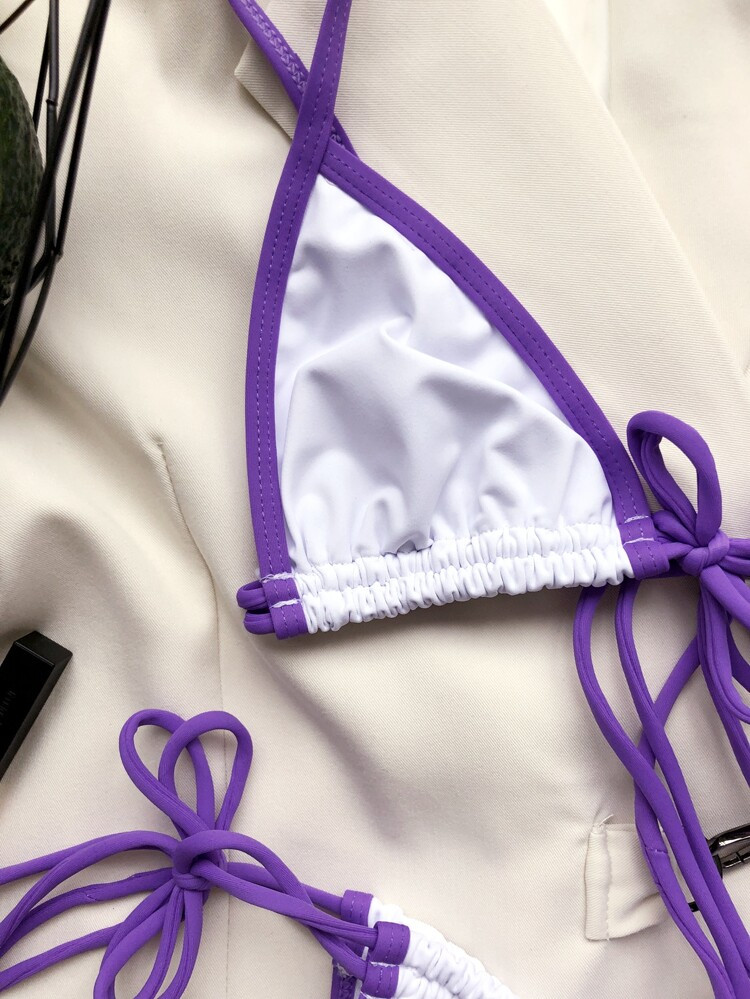 Contrast Binding Triangle Bikini Swimsuit | SHEIN