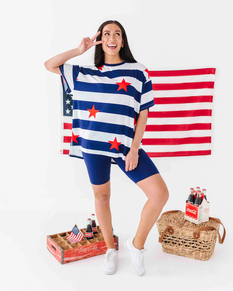 Freedom Stripe Women's Oversized T-Shirt and Biker Shorts Set | Bums & Roses