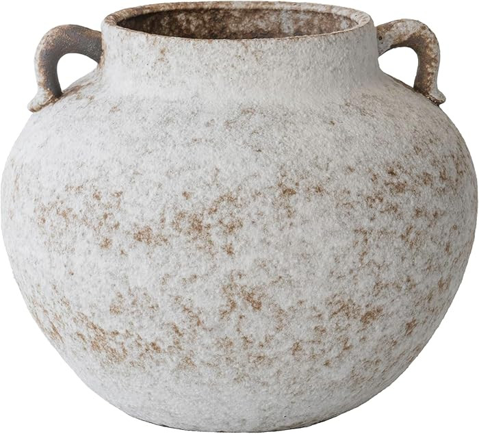 CozyWel Rustic White Two-Ear Ceramic Vase with Hand-Glazed, Textured Pottery Vase with Two Ears f... | Amazon (US)