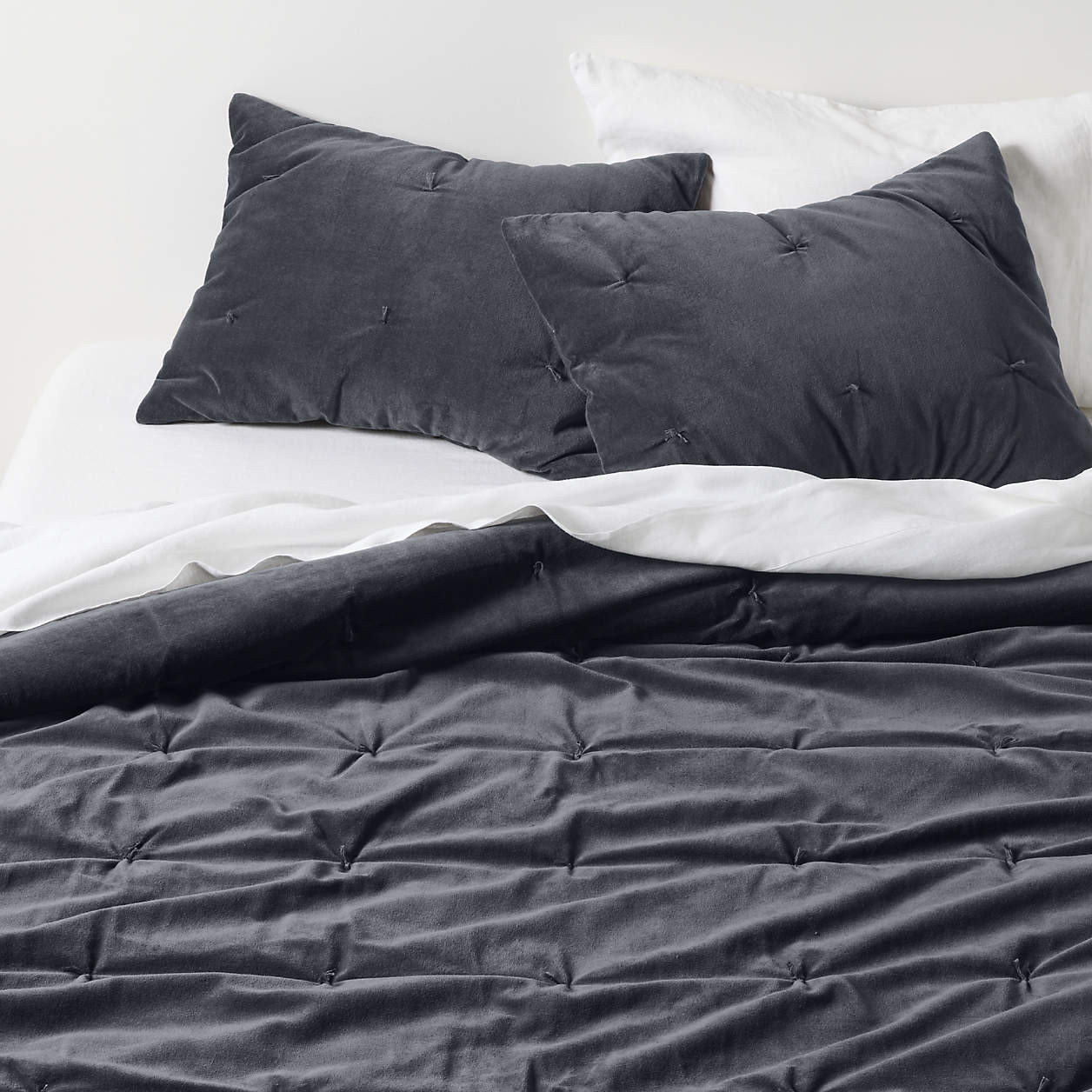 Organic Cotton Linen Velvet Midnight Navy Blue Standard Bed Pillow Sham + Reviews | Crate & Barre... | Crate & Barrel