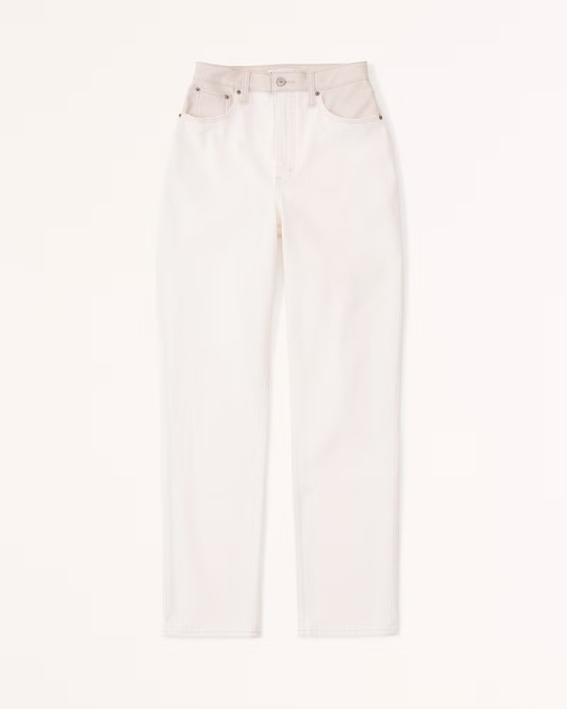 Mixed Fabric Curve Love Ultra High Rise 90s Straight Jean White Jeans Outfit White Work Pants  | Abercrombie & Fitch (US)
