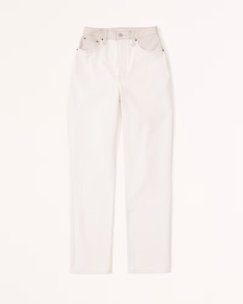 Mixed Fabric Curve Love Ultra High Rise 90s Straight Jean White Jeans Outfit White Work Pants  | Abercrombie & Fitch (US)