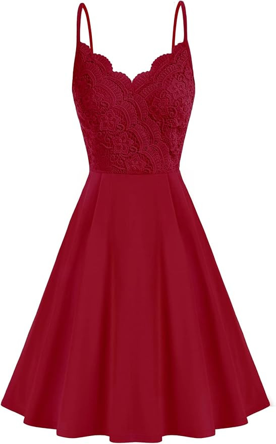 GRACE KARIN Women Sleeveless Lace Patchwork Deep V-Neck A Line Flared Party Dress | Amazon (US)