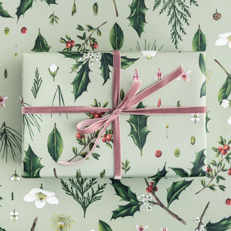 Christmas Botanical Wrapping Paper - Luxury Eco Gift Wrap - Berry Mix | Etsy (US)