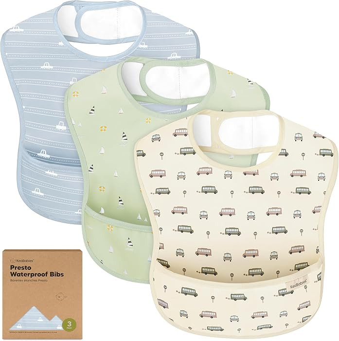 3-Pack Waterproof Baby Bibs for Eating - Lightweight Toddler Feeding Bibs with Large Food Catcher... | Amazon (US)