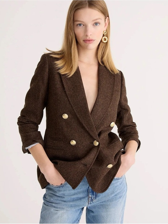 J.Crew Bristol Blazer Double Breasted Brown Chocolate Herringbone Wool Size 2 | Poshmark