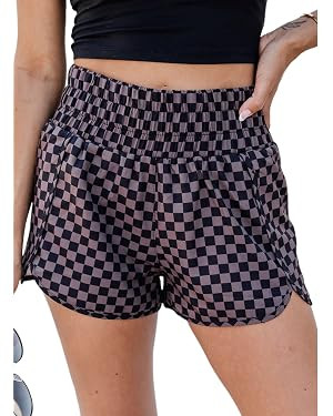 SELINK Shorts for Women Casual Pink Leopard High Waisted Athletic Shorts Shirred High Waist Daily | Amazon (US)