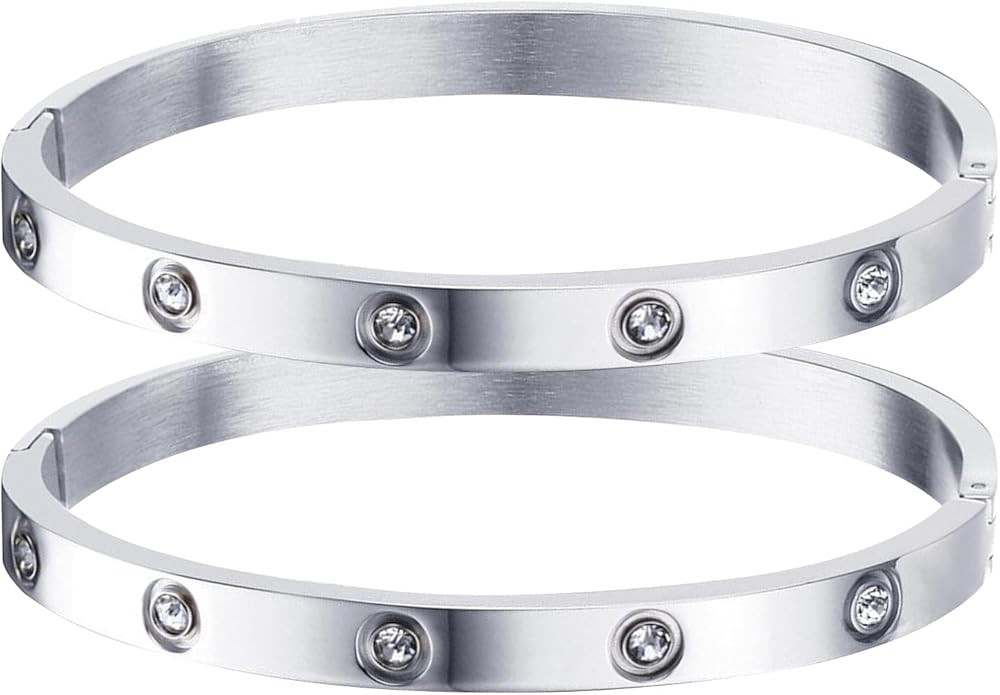 MPRAINBOW Gold Bracelets for Women, 2Pcs 18K Gold Plated Cubic Zirconia Bangle Crystal Friendship... | Amazon (US)