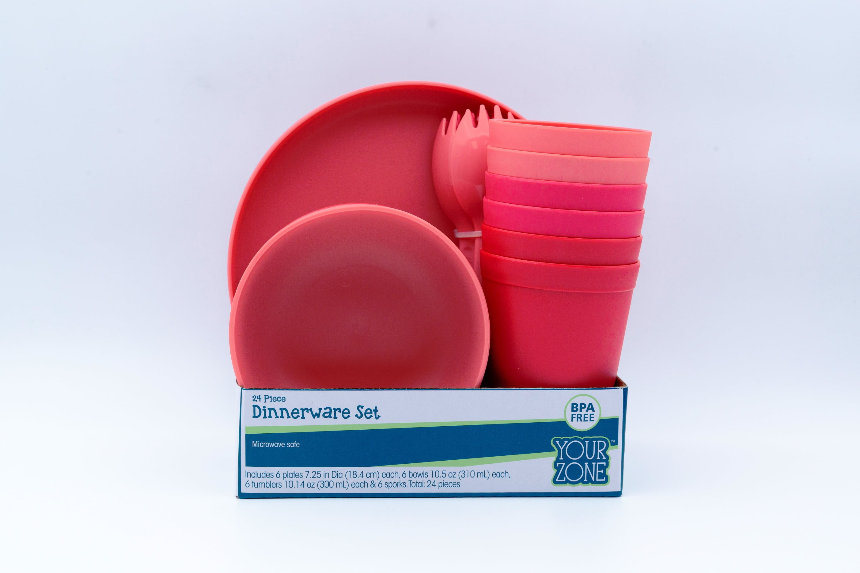 Your Zone Plastic Round 24-Pc Dinnerware Set – 3 Assorted Pink Colors | Walmart (US)