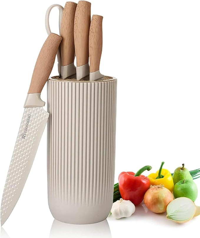 Kitchen Knife Set, Retrosohoo 6-Pieces Khaki Sharp Knife Block Sets for Kitchen, Non-stick Non-sl... | Amazon (US)