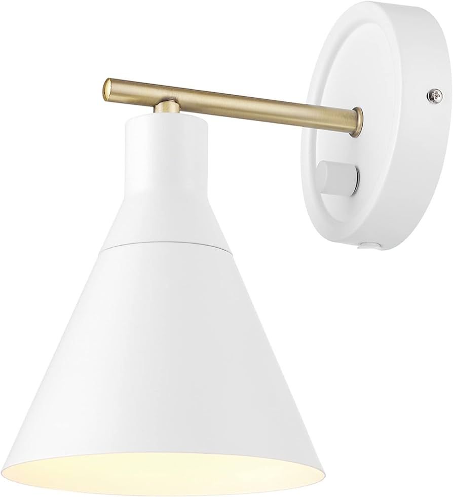 Globe Electric 65542 1-Light Dimmable Plug-in or Hardwire Wall Sconce, Matte White, Brass Accent,... | Amazon (US)