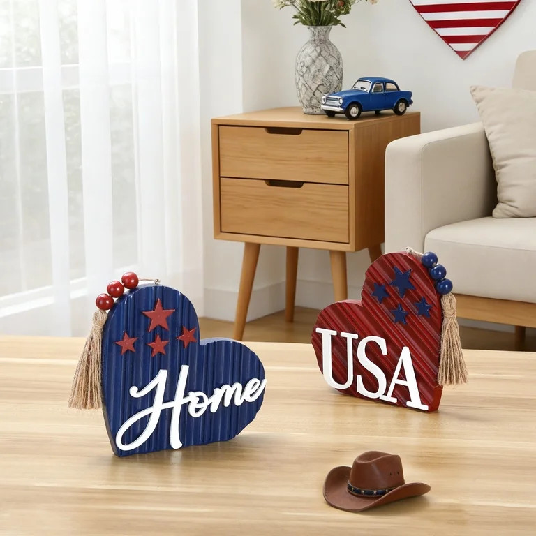 Patriotic Table Decorations Memorial Day Tabletop Decorations for Home  Wooden Centerpieces Red W... | Walmart (US)