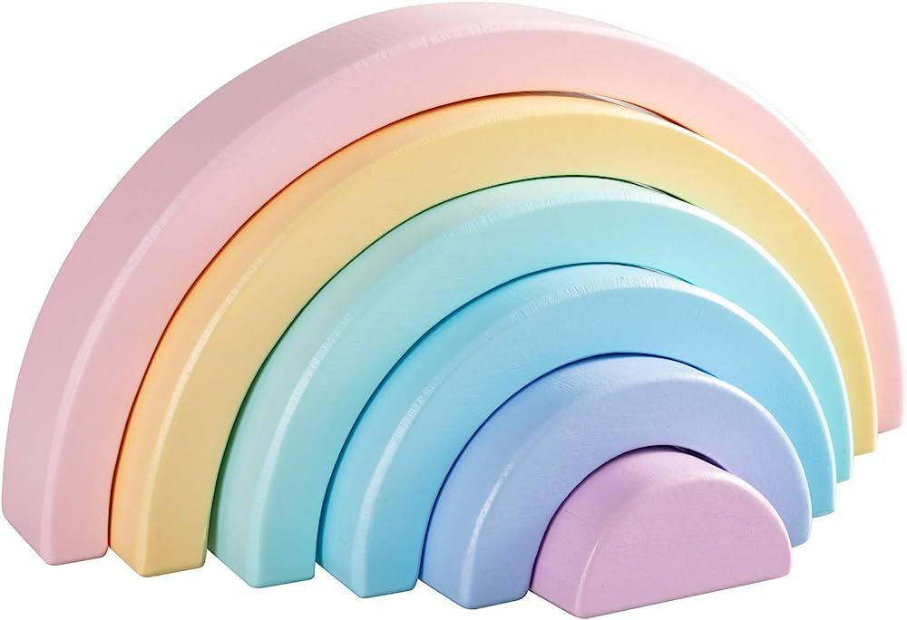 MERRYHEART Wooden Rainbow Stacking Toy, Small Pastel Rainbow Stacker, 6 Piece Rainbow Stacking To... | Amazon (US)