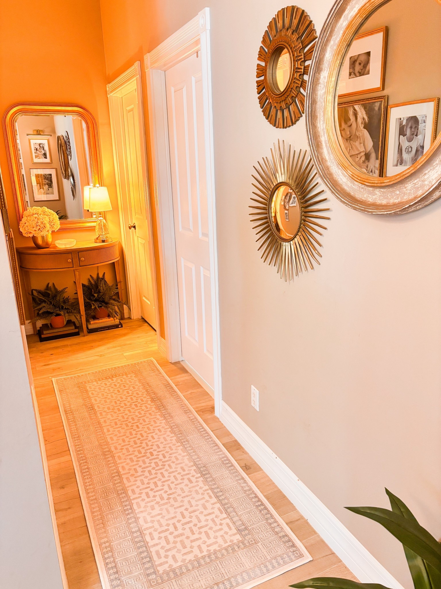 Hallway runner sunburst mirror hallway chest foyer chest modern gold mirror 