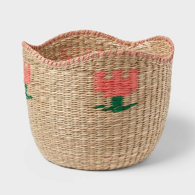 Large Woven Kids' Storage Basket with Pink Flower - Pillowfort™ | Target