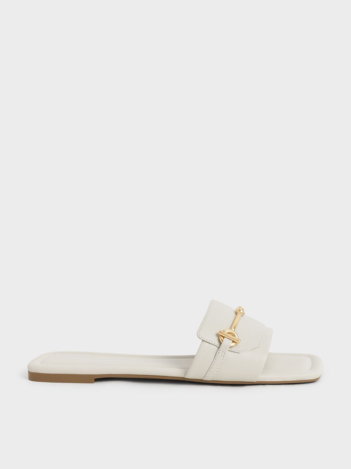 Chalk Metallic Accent Slide Sandals | CHARLES & KEITH | Charles & Keith US