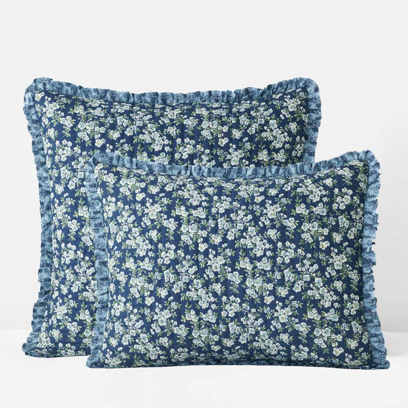 Suhana Reversible Ruffle Quilted Sham - Blue, Standard | The Company Store