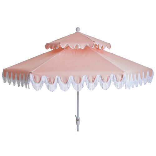 Daiana Two-Tier Fringe Patio Umbrella, Light Pink | One Kings Lane