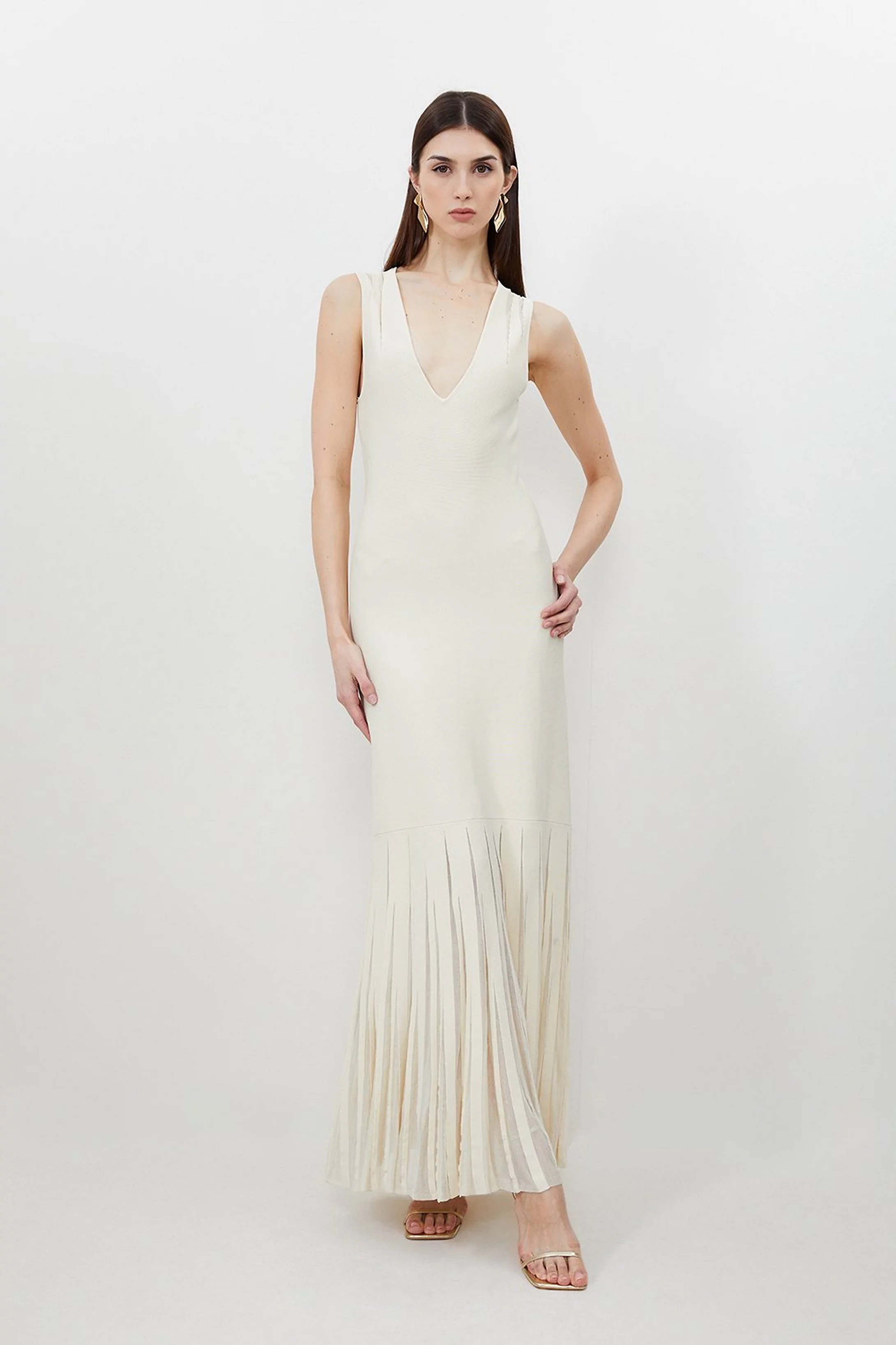 Viscose Blend Sheer Skirt Maxi Knit Dress | Karen Millen UK + IE + DE + NL