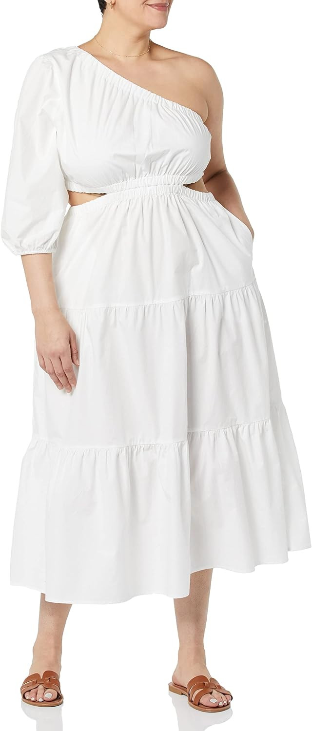 The Drop Women's April One Shoulder Cut-Out Tiered Midi Dress | Amazon (US)